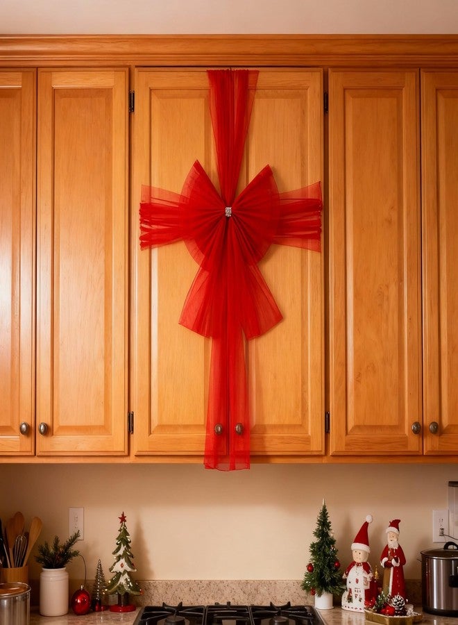 Knitgrip 29 x 295 Inch Extra Large Christmas Front Door Bow Decorations Red Giant Cabinet Bow Long Streamers for Cabinet Xmas Door Tree Wreath Wall Porch Decorations - Image 5